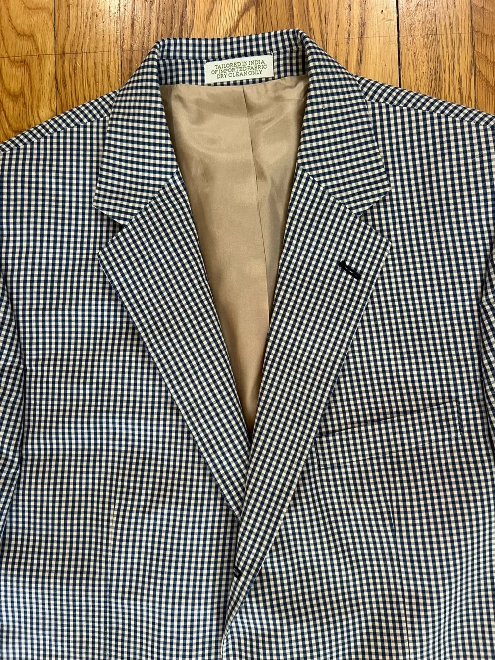 Orvis Navy and Tan gingham Houndstooth Sport Coat Blazer with Tan Lining